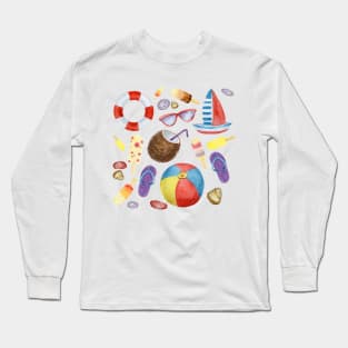 Summer Sunny Beach Colorful Pattern Long Sleeve T-Shirt